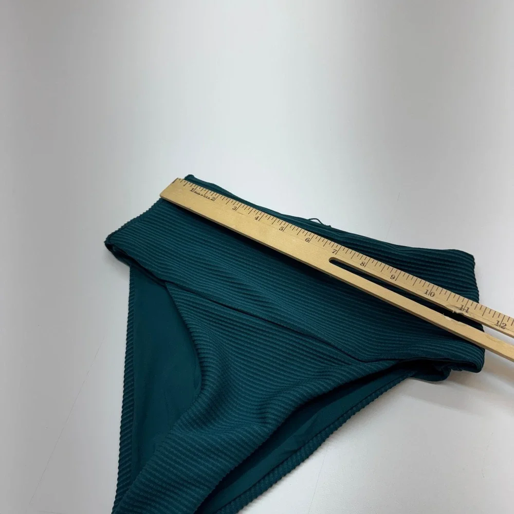 L Space Bikini Bottoms Womens Small Teal Desi Ribbed High Waist Beach Coastal